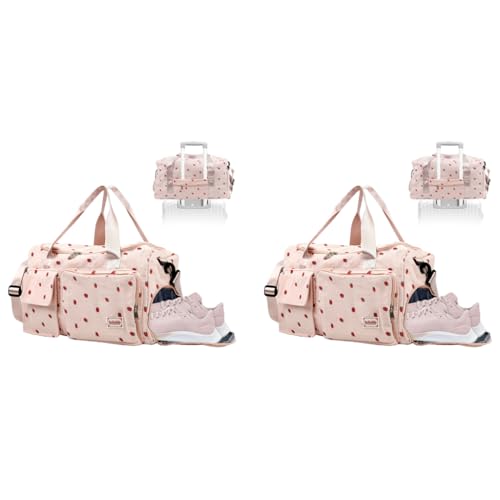 PALAY® Women Duffle Bag Gym with Shoe Compartment Cute Pink Strawberry Prints Corduroy Travel Removable Shoulder Strap Multi-Pocket for Camping 48x24x27cm 2PCS PALAY® Women Duffle Bag Gym with Shoe Compartment Cute Pink Strawberry Prints Corduroy Travel Removable Shoulder Strap Multi-Pocket for Camping 48x24x27cm 2PCS